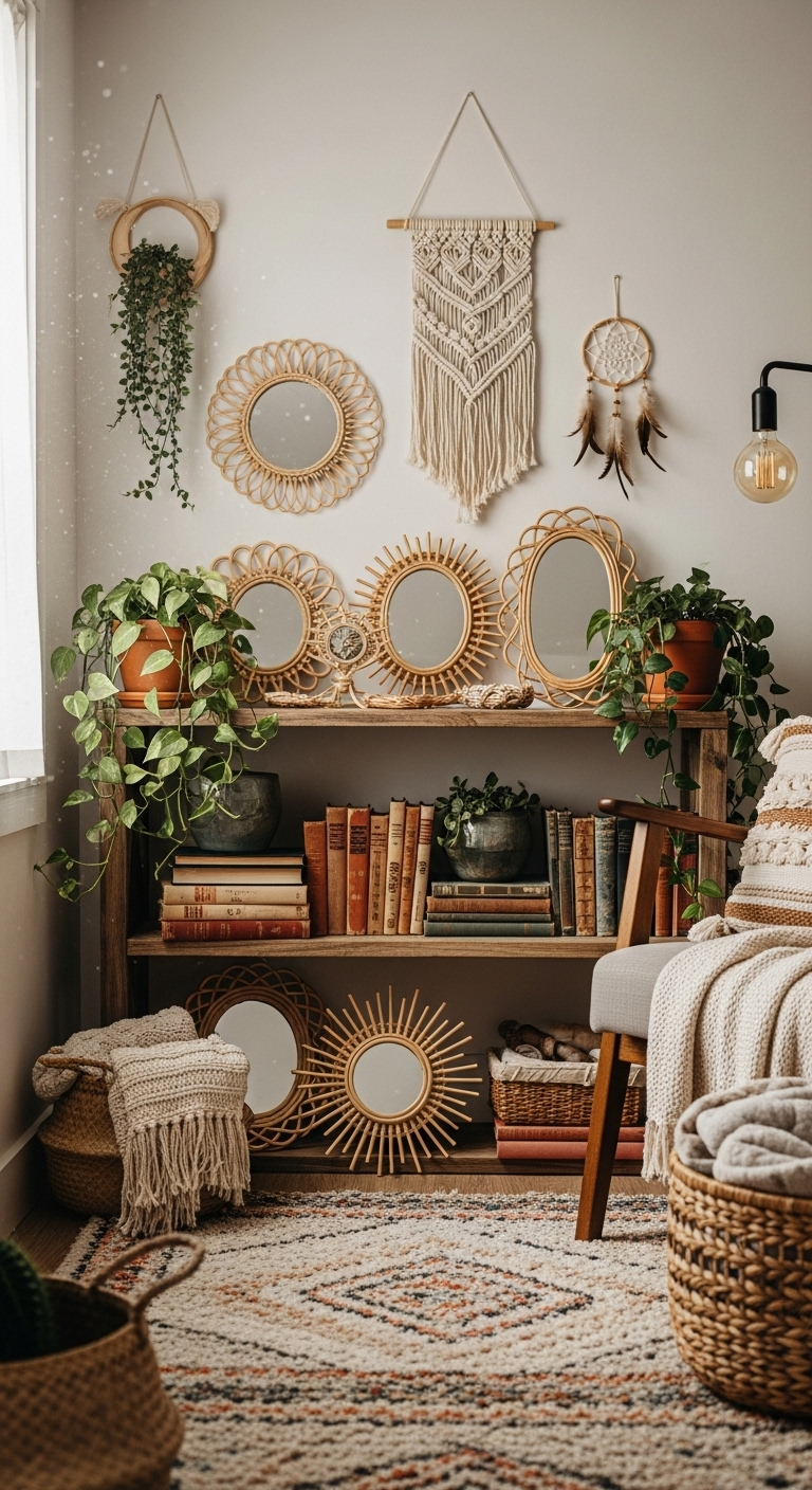 16 Déco Accessoire Bohème Miroir Rotin