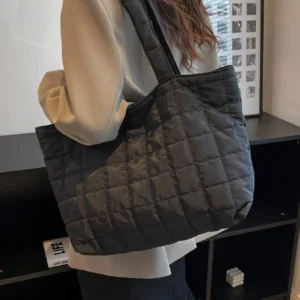 1 Pc Winter Large Capacity Multifunctional Quilted Down Handbag Tote Bag Suitable for Girls College Students Daily Use