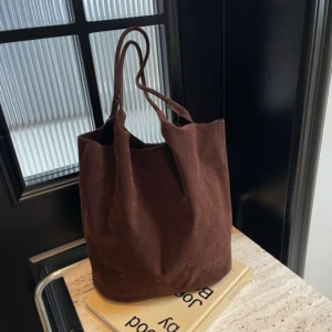 Suede Sewing Thread Retro Women's Shoulder Bags Zipper Casual Versatile 2024 New Solid Colors High Capacity Casual Tote