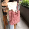 Canvas Bag Woman Casual Plaid Women Shopping Bag Large Capacity Cute Tote Handbags Cloth Double-sided Girls Frenum Shoulder Bags