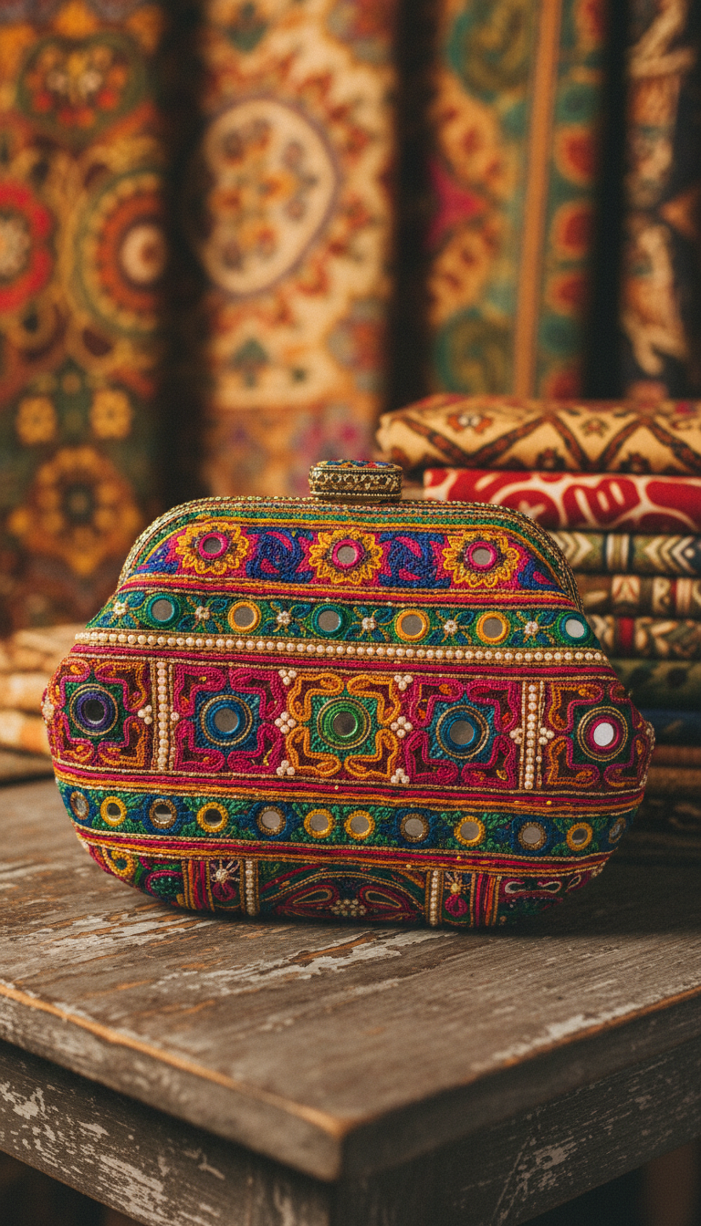 Embroidered Ethnic-Inspired Clutch
