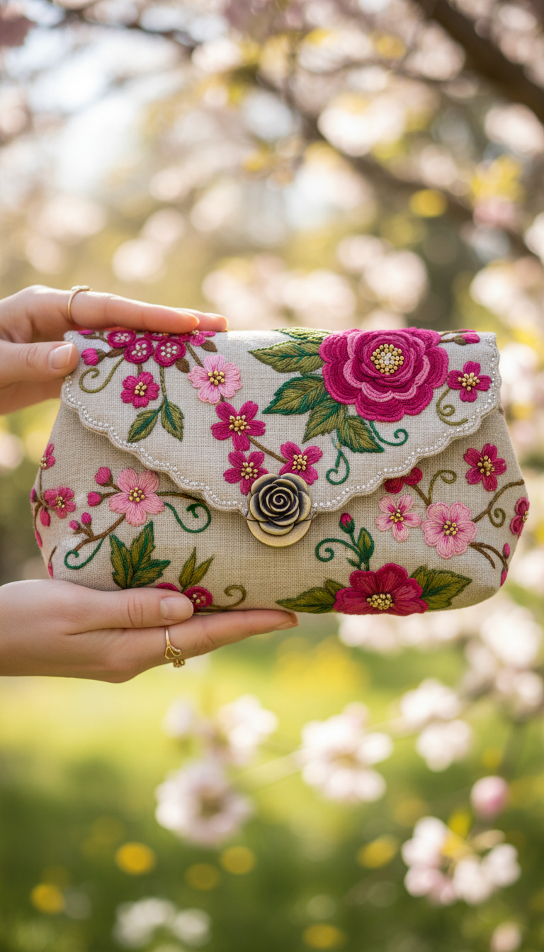 Embroidered Floral Clutch