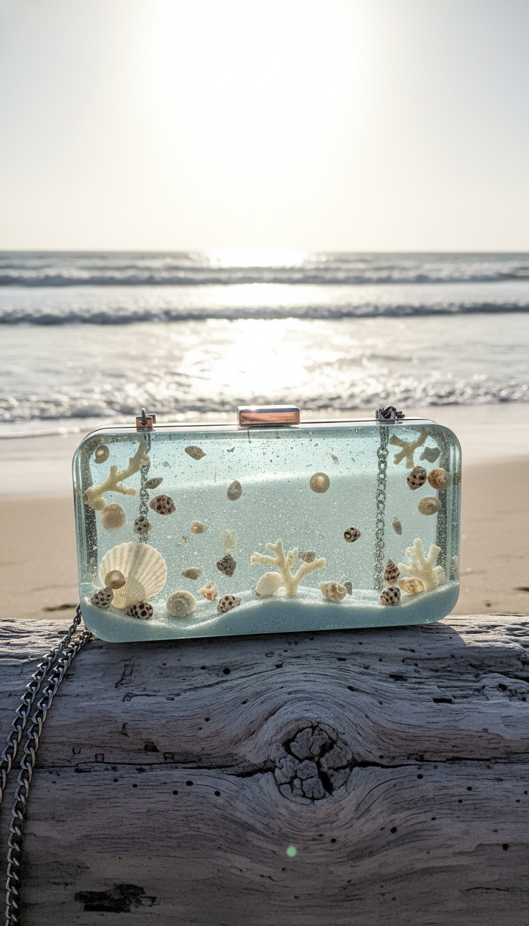 Coastal Chic: Seashell & Sand Resin Clutch