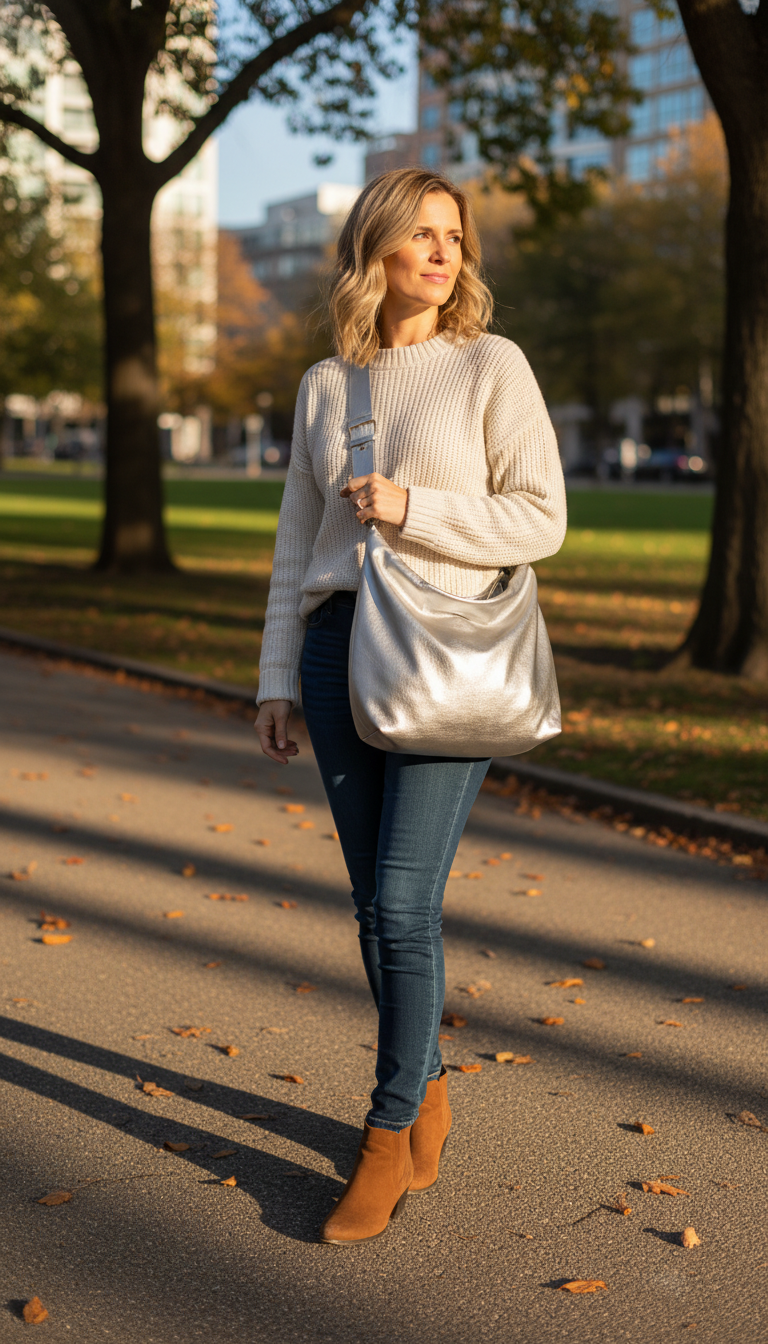 Slouchy Silver Leather Hobo