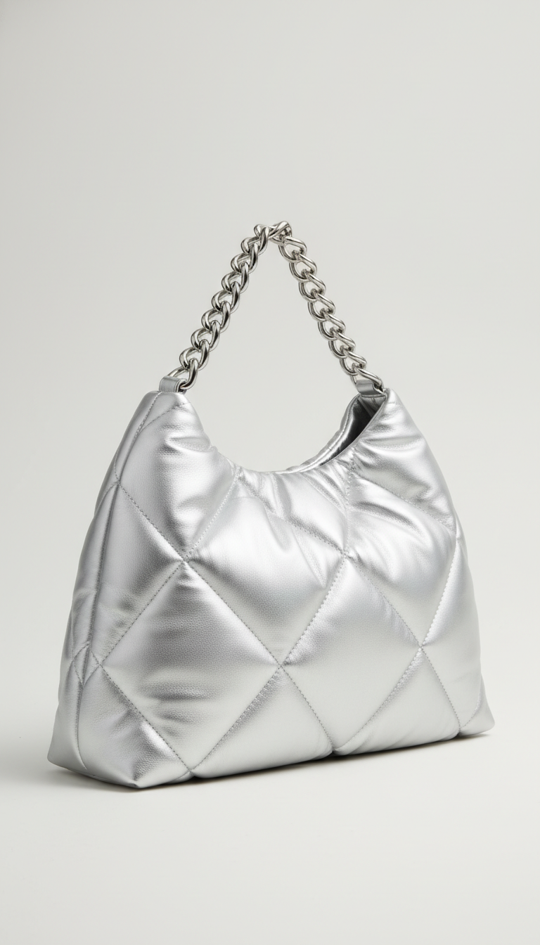 Quilted Silver Hobo Bag
