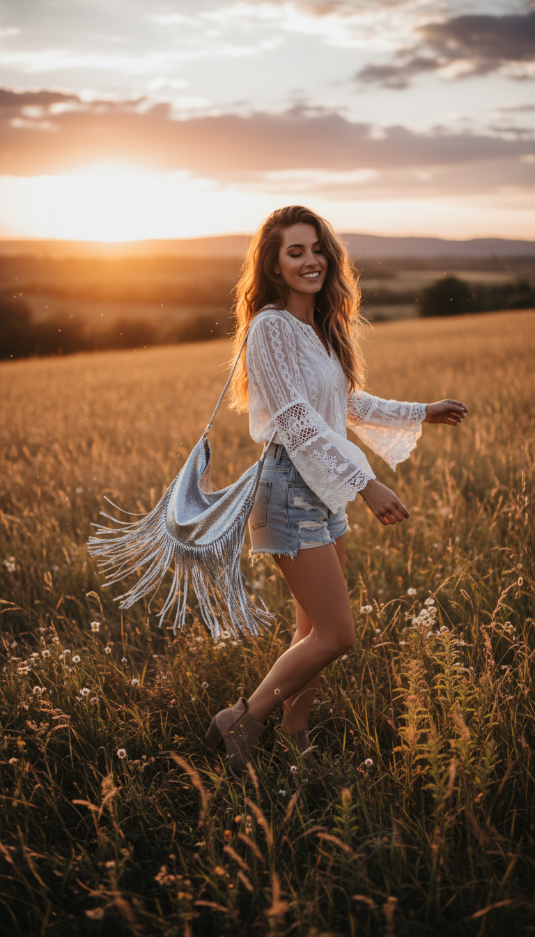 Bohemian Silver Hobo with Fringe Details