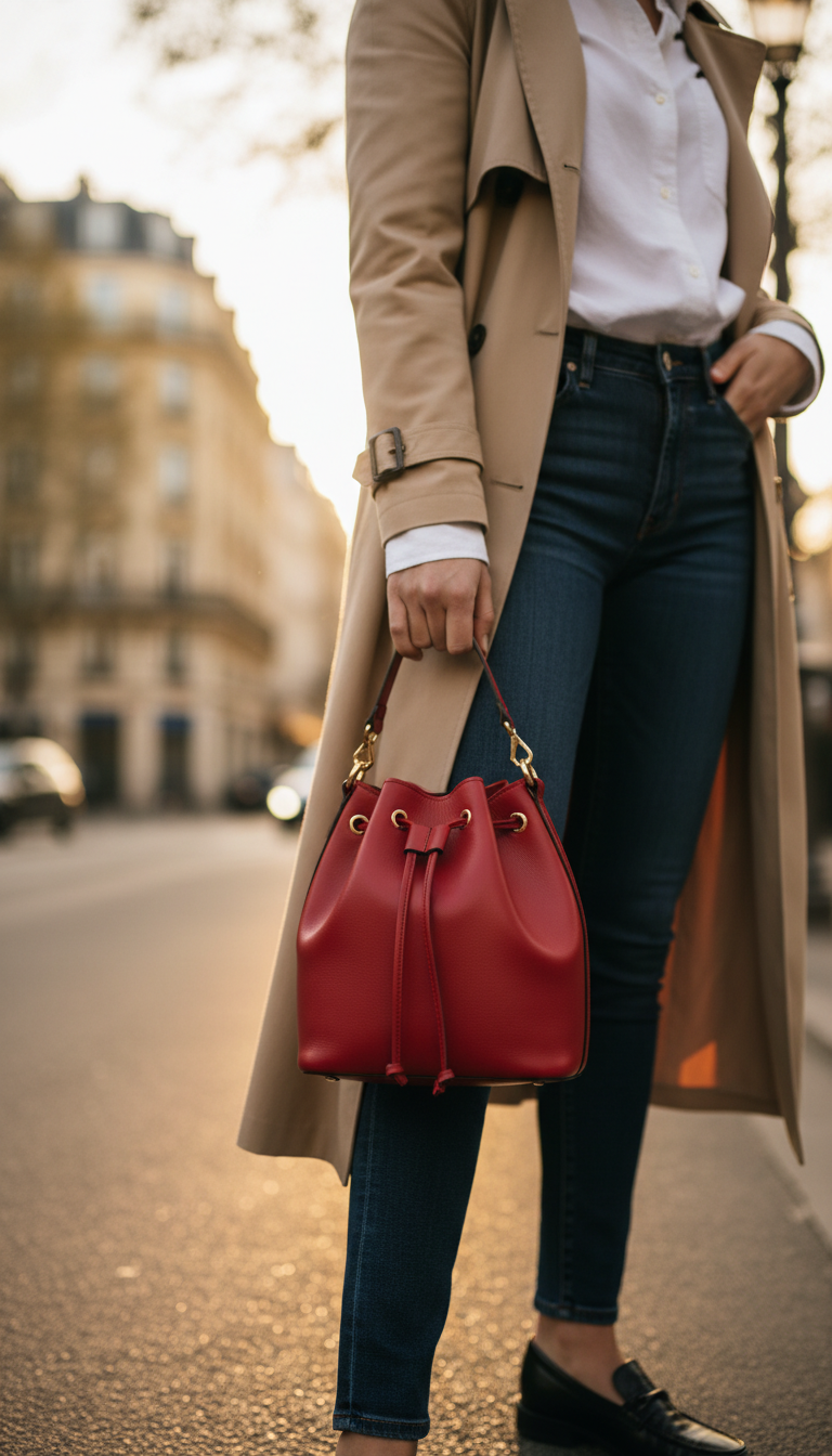 15 Red Bucket Bag Outfit Ideas