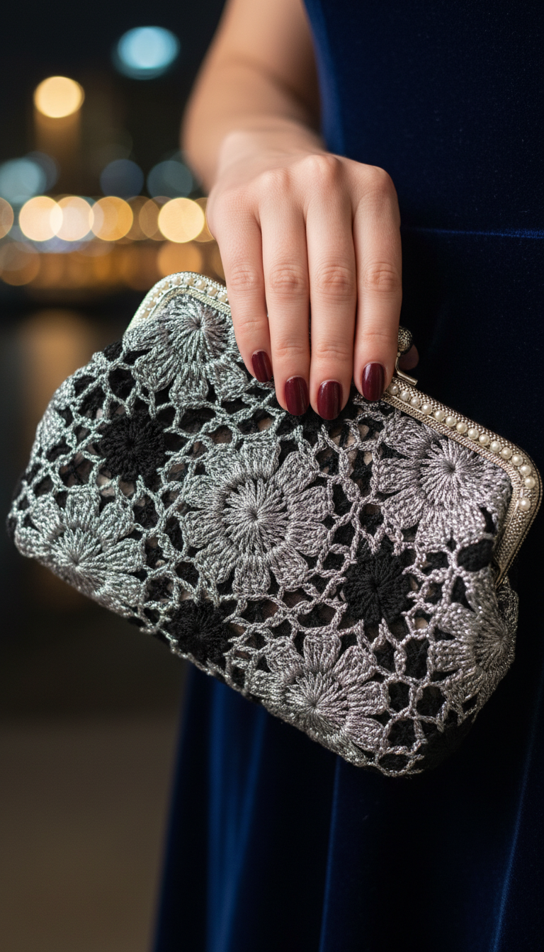 Glamorous Evening Essential: Crochet Clutch Makeup Pouch