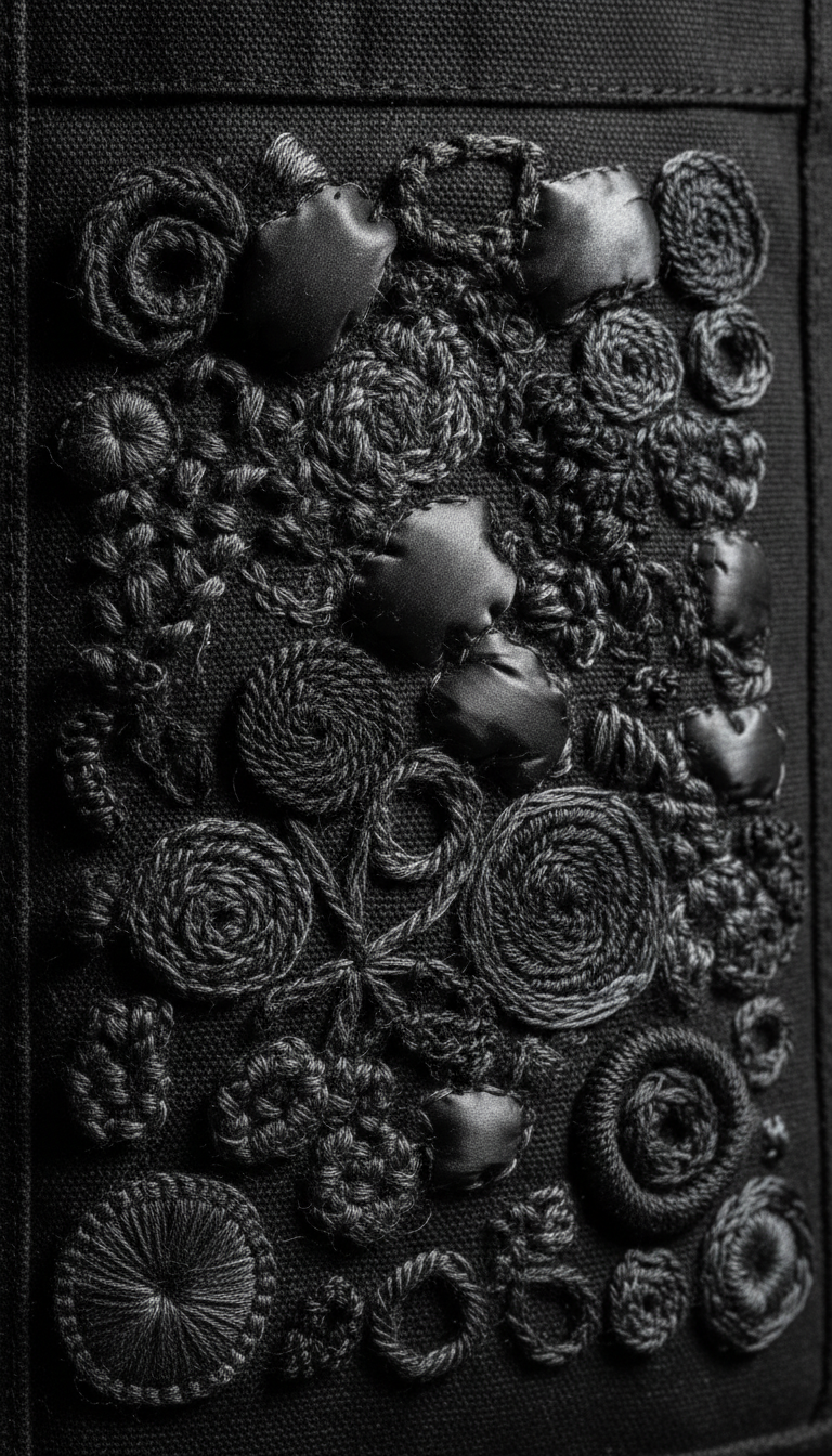 Textured Stitching Black Tote