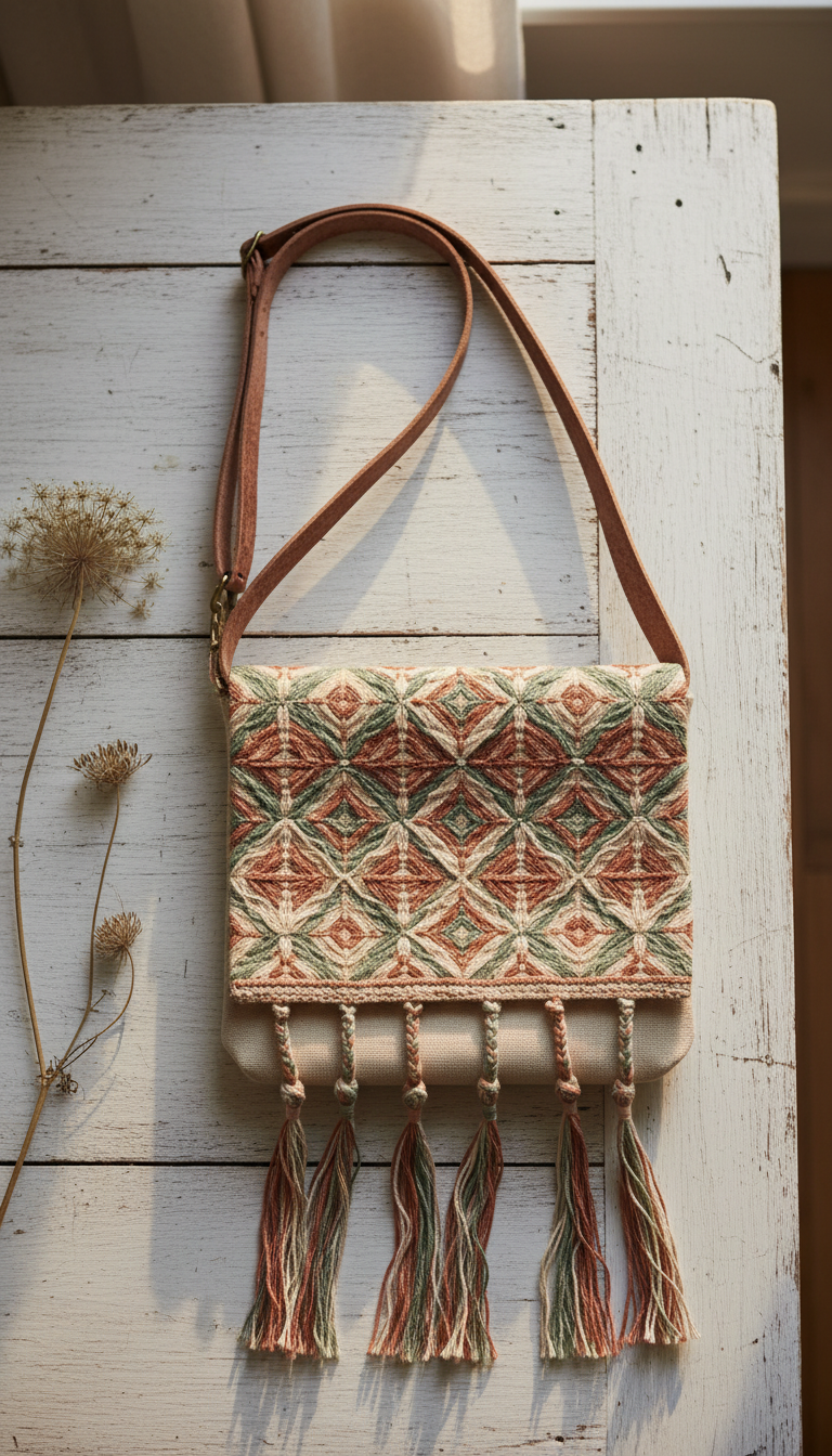 Boho Chic Cross-body Bag with Embroidered Tassels