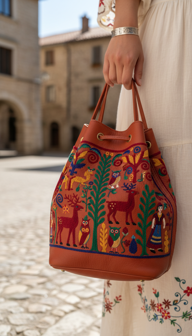 Folk Art Storyteller Bucket Bag