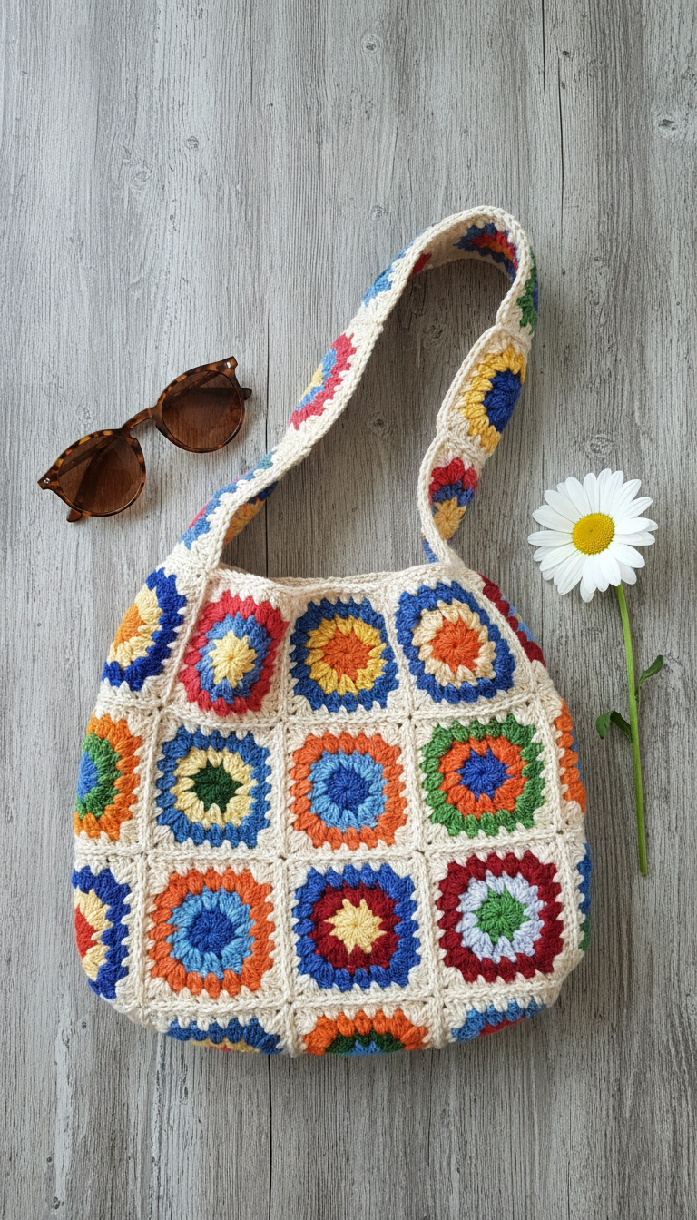 Vintage Granny Square Shoulder Bag