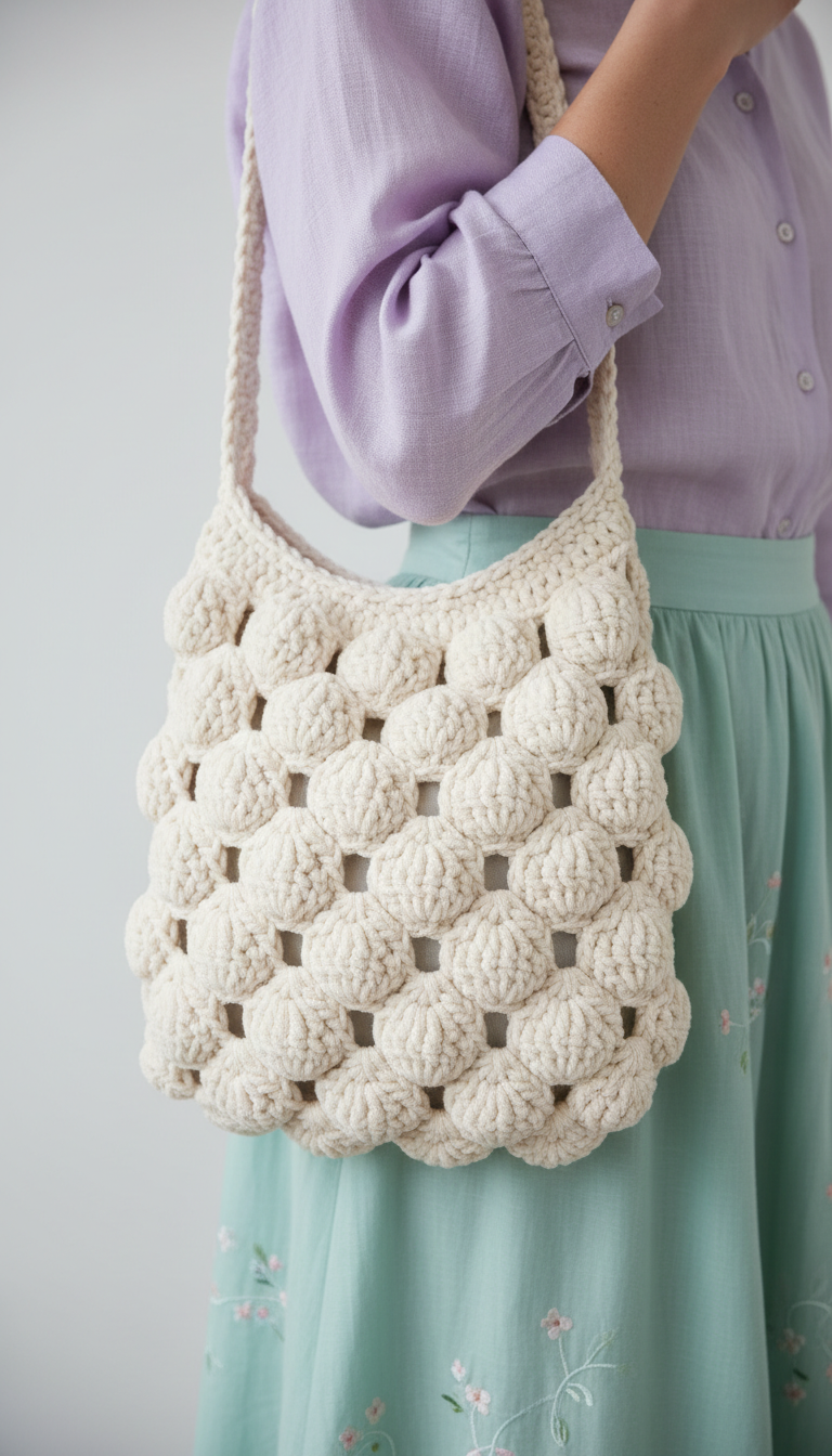 Textured Shell Stitch Shoulder Bag